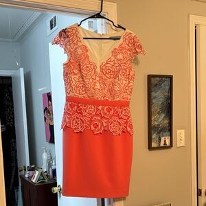 ANTONIO MELANI Coral Lace-Paneled Mini Dress